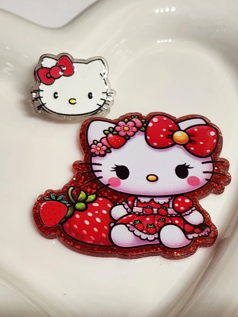 Cat Strawberry Flatback Focal Bead Flats Keychain Badge Crafts Magnet Beaded Pen